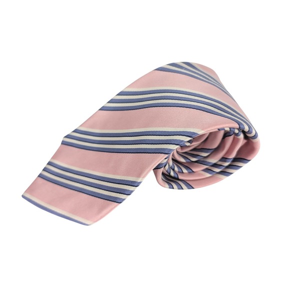 Isaia Napoli Silk Tie Mens OS Pink Blue Striped Neiman Marcus Italy Classic Prep
